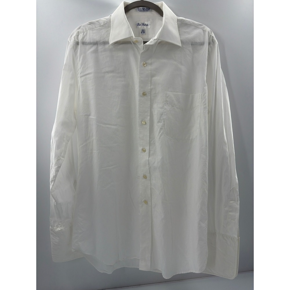 Paul Fredrick Mens White Cotton Broadcloth French Cuff Dress Shirt 16-35